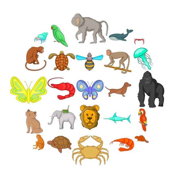 Fa állatok ikonok beállítása, rajzfilm stílusú — Stock Vector