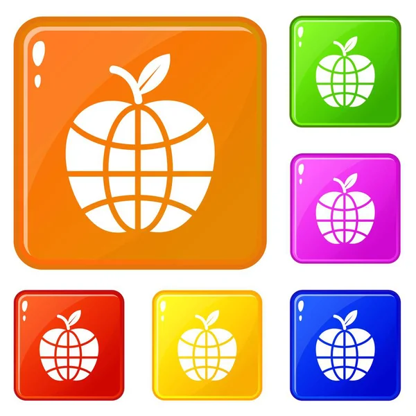 Welt Apfel Symbole setzen Vektorfarbe — Stockvektor