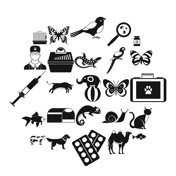 Conjunto de iconos de clínica veterinaria, estilo simple — Vector de stock