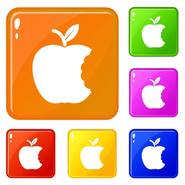 Укуси яблоко иконки установить векторный цвет — стоковый вектор