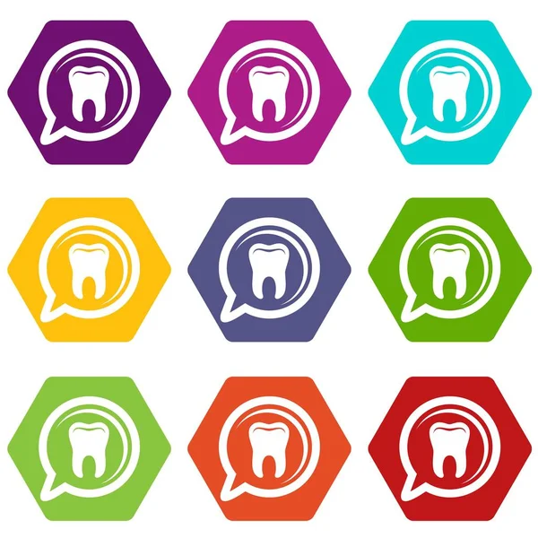 Explore Tooth Icons Set Coloful Isolated White Web — Stock Vector