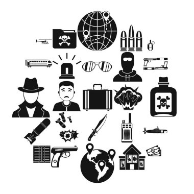 Antiterror Icons set, basit tarzı