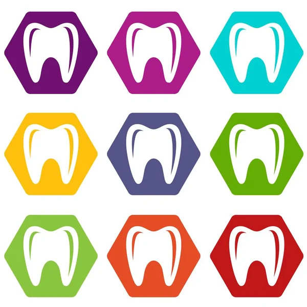 Set di icone denti in bocca 9 vettori — Vettoriale Stock