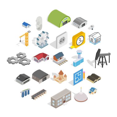 Architectonics icons set, isometric style clipart