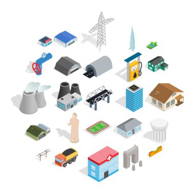 Mimari Icons set, izometrik stili