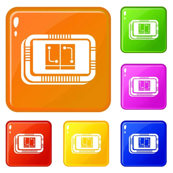 Retro microchip icons set vector color — Stock Vector