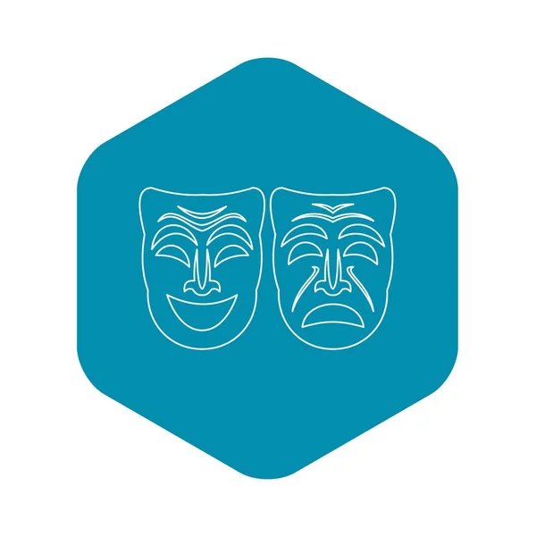 Glückliche und traurige Masken-Ikone, Umrissstil — Stockvektor