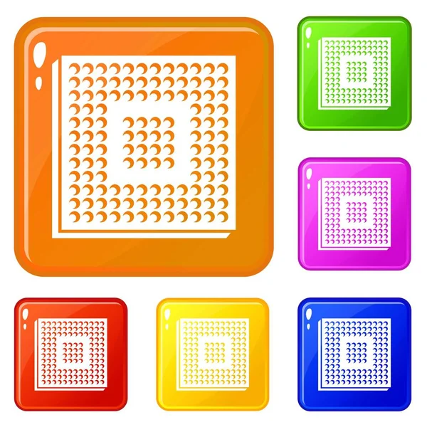 Industrie-Mikrochip-Symbole setzen Vektorfarbe — Stockvektor