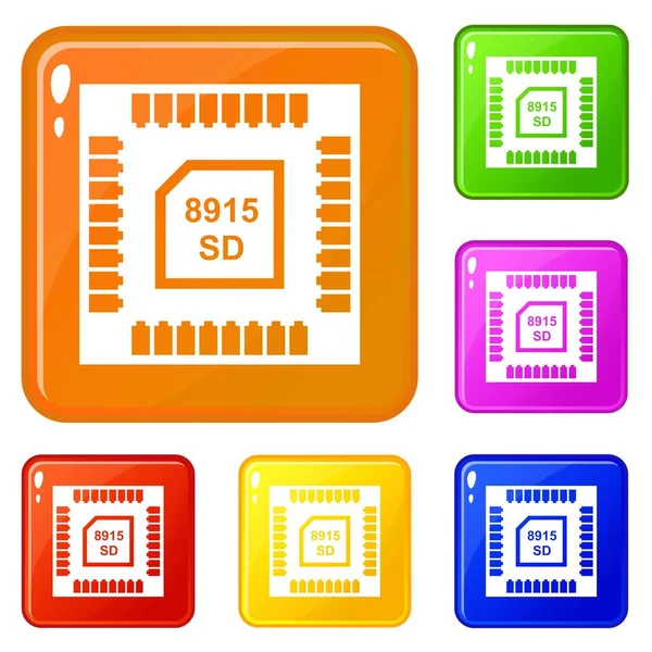 Tecnología iconos de microchip conjunto vector de color — Archivo Imágenes Vectoriales