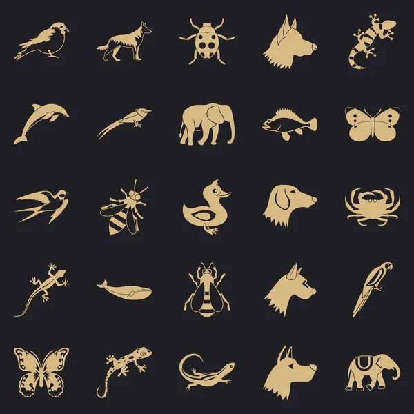 Animal Kingdom Icons Set, einfacher Stil — Stockvektor