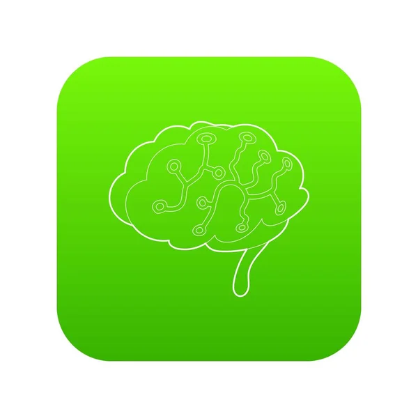 Sensores en el cerebro humano icono verde vector — Vector de stock