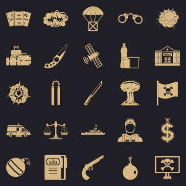 Terörle mücadele Icons set, basit tarzı