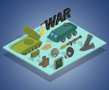 Savaş yolu kavramı afiş, izometrik tarzı