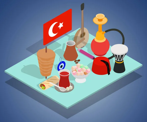 Türkischer Tee Konzept Banner, isometrischer Stil — Stockvektor