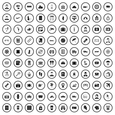 100 pasaport Icons set, basit tarzı 