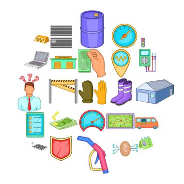 Sabitleme makine Icons set, karikatür tarzı