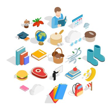 Sonbahar yolculuk Icons set, izometrik stili