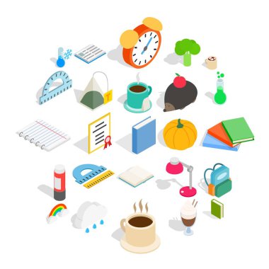 Sonbahar parti Icons set, izometrik stili