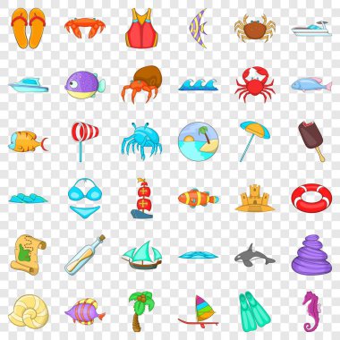 Plaj vacantion Icons set, karikatür tarzı
