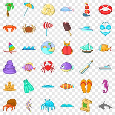 Beach dinlenme Icons set, karikatür tarzı