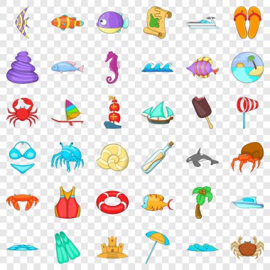 Plaj ralaxation Icons set, karikatür tarzı