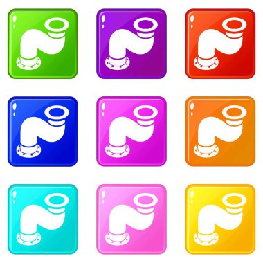 Bağlantı boru simgeler 9 renk koleksiyonu ayarla