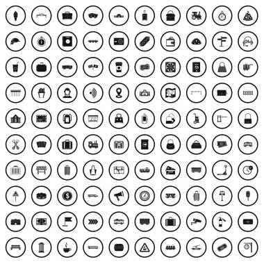 100 demiryolu Icons set, basit tarzı 