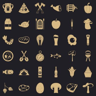 Barbekü partisi Icons set, basit tarzı