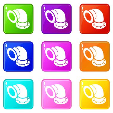 Yarım silindirik boru simgeler 9 renk koleksiyonu ayarla