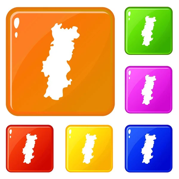 Portugal mapa iconos conjunto vector de color — Archivo Imágenes Vectoriales