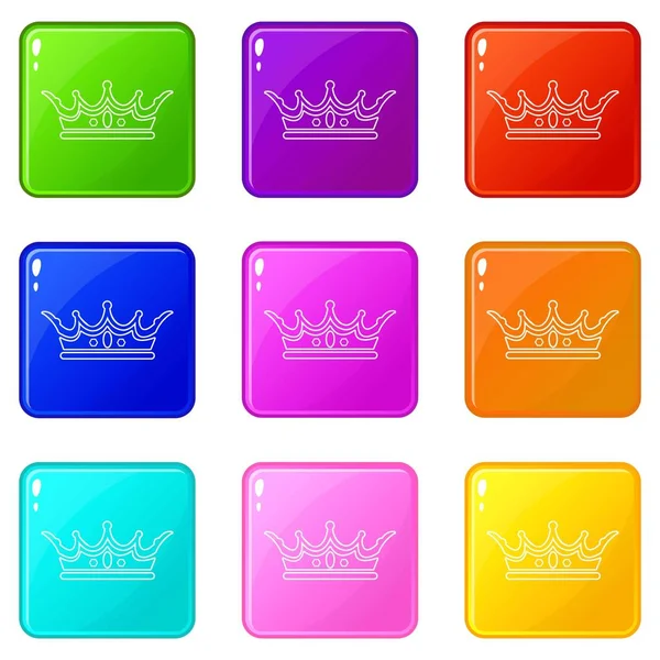 Princesse couronne icônes ensemble 9 collection de couleurs — Image vectorielle