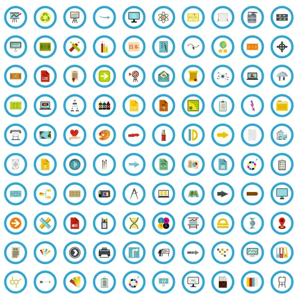 Ensemble d'icônes de 100 diagrammes, style plat — Image vectorielle