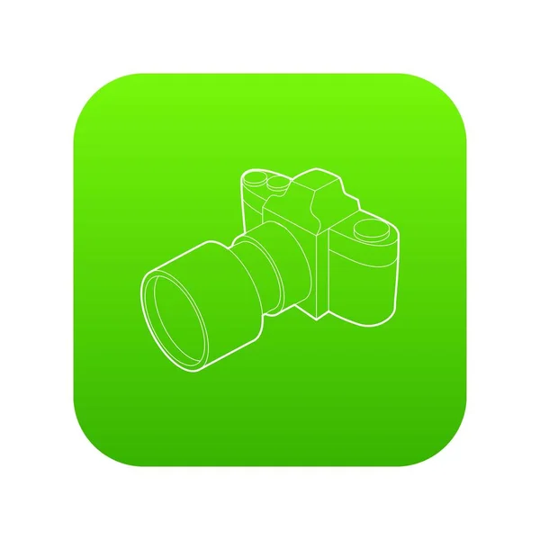 Fotocamera met lens pictogram groen vector — Stockvector