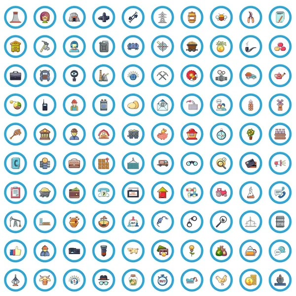 100 ชุดไอคอนอาชีพที่แตกต่างกัน สไตล์การ์ตูน — ภาพเวกเตอร์สต็อก