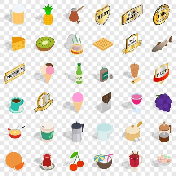 Conjunto de ícones de comida e bebida, estilo isométrico — Vetor de Stock