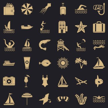 Yaz plaj Icons set, basit tarzı