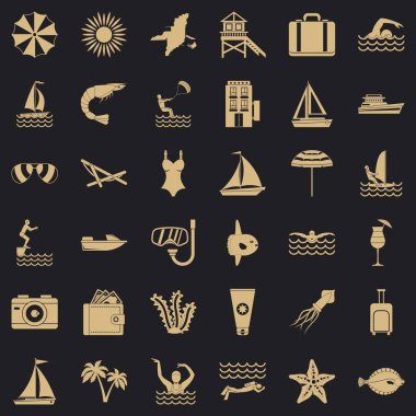 Yaz dinlenme Icons set, basit tarzı