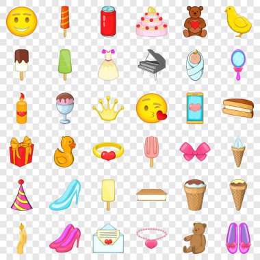 Doğum günü partisi Icons set, karikatür tarzı