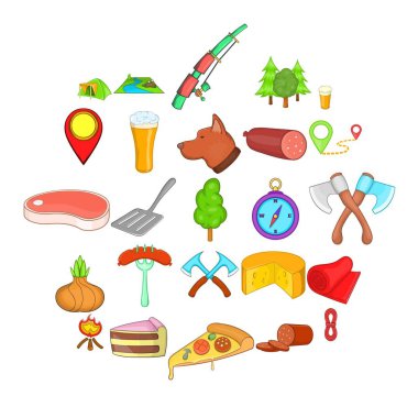 Barbekü yemek Icons set, karikatür tarzı