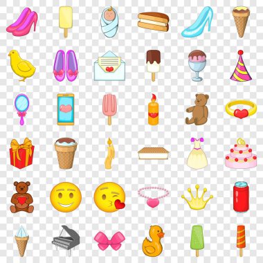 Doğum günü kutlama Icons set, karikatür tarzı