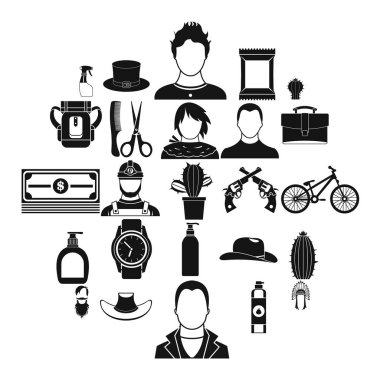 Vahşi Batı Icons set, basit tarzı