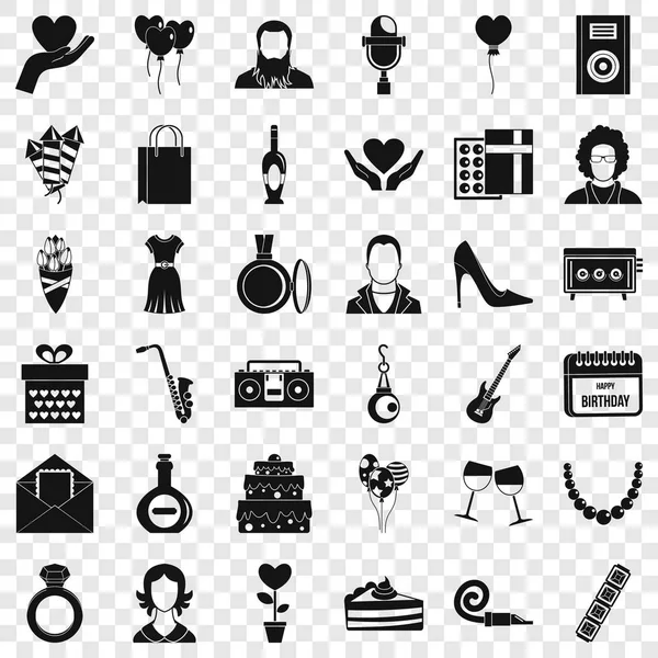 Conjunto de iconos de celebración de cumpleaños, estilo simple — Archivo Imágenes Vectoriales