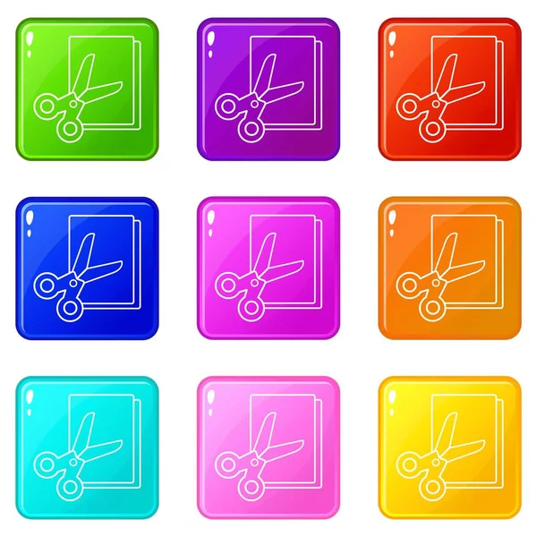 Ciseaux papier icônes set 9 collection de couleurs — Image vectorielle