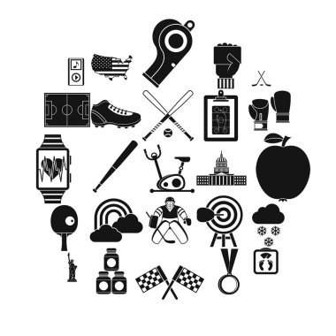 Amerikan spor Icons set, basit tarzı