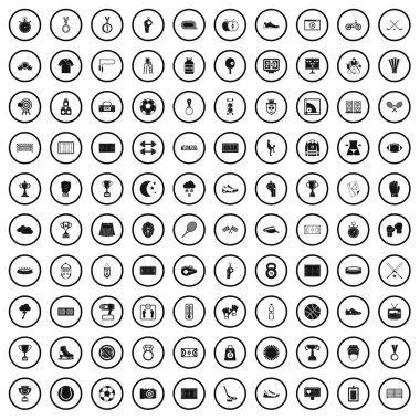 100 Stadyumu Icons set, basit tarzı 