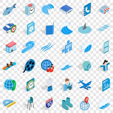 Mavi renk Icons set, izometrik stili