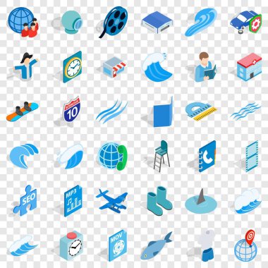 Mavi küre Icons set, izometrik stili