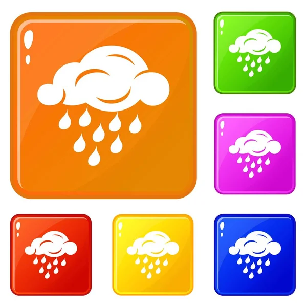 Iconos de nubes de lluvia set vector de color — Vector de stock