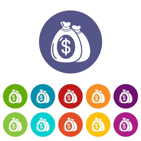 Money bag icons set vector color — Stock Vector