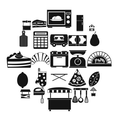 Çörekler Icons set, basit tarzı ile alışveriş
